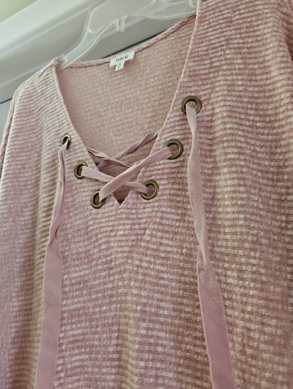 BKE Dusty Pink Lace-Up Ribbed Soft Tunic Top Medium
